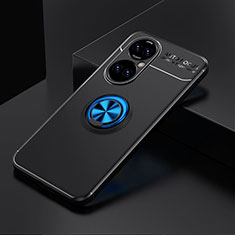 Ultra-thin Silicone Gel Soft Case Cover with Magnetic Finger Ring Stand SD2 for Huawei P50 Pro Blue and Black
