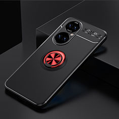 Ultra-thin Silicone Gel Soft Case Cover with Magnetic Finger Ring Stand SD2 for Huawei P50 Pro Red and Black