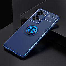 Ultra-thin Silicone Gel Soft Case Cover with Magnetic Finger Ring Stand SD2 for OnePlus Nord 2T 5G Blue