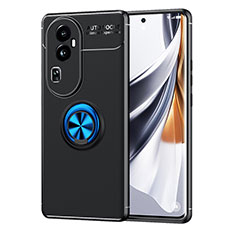 Ultra-thin Silicone Gel Soft Case Cover with Magnetic Finger Ring Stand SD2 for Oppo Reno10 Pro+ Plus 5G Blue and Black