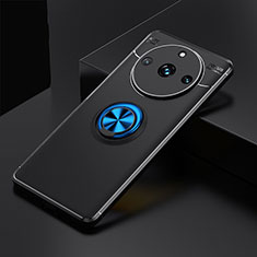 Ultra-thin Silicone Gel Soft Case Cover with Magnetic Finger Ring Stand SD2 for Realme 11 Pro 5G Blue and Black