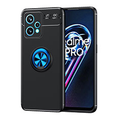 Ultra-thin Silicone Gel Soft Case Cover with Magnetic Finger Ring Stand SD2 for Realme 9 Pro 5G Blue and Black