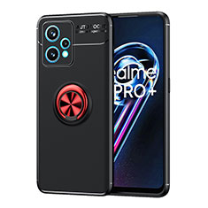 Ultra-thin Silicone Gel Soft Case Cover with Magnetic Finger Ring Stand SD2 for Realme 9 Pro+ Plus 5G Red and Black