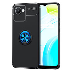 Ultra-thin Silicone Gel Soft Case Cover with Magnetic Finger Ring Stand SD2 for Realme C30 Blue and Black