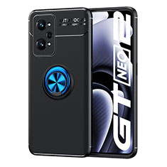 Ultra-thin Silicone Gel Soft Case Cover with Magnetic Finger Ring Stand SD2 for Realme GT Neo 3T 5G Blue and Black
