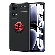 Ultra-thin Silicone Gel Soft Case Cover with Magnetic Finger Ring Stand SD2 for Realme GT Neo 3T 5G Red and Black