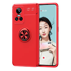 Ultra-thin Silicone Gel Soft Case Cover with Magnetic Finger Ring Stand SD2 for Realme GT Neo3 5G Red