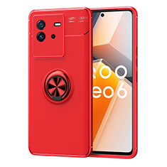 Ultra-thin Silicone Gel Soft Case Cover with Magnetic Finger Ring Stand SD2 for Vivo iQOO Neo6 5G Red