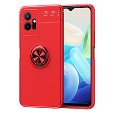 Ultra-thin Silicone Gel Soft Case Cover with Magnetic Finger Ring Stand SD2 for Vivo iQOO Z6 5G Red