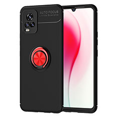 Ultra-thin Silicone Gel Soft Case Cover with Magnetic Finger Ring Stand SD2 for Vivo V20 Red and Black