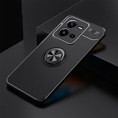 Ultra-thin Silicone Gel Soft Case Cover with Magnetic Finger Ring Stand SD2 for Vivo V25 5G Black