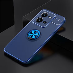 Ultra-thin Silicone Gel Soft Case Cover with Magnetic Finger Ring Stand SD2 for Vivo V25 5G Blue