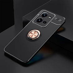 Ultra-thin Silicone Gel Soft Case Cover with Magnetic Finger Ring Stand SD2 for Vivo V25 5G Gold and Black