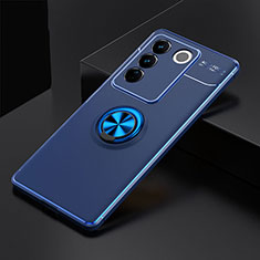 Ultra-thin Silicone Gel Soft Case Cover with Magnetic Finger Ring Stand SD2 for Vivo V27 5G Blue