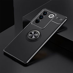 Ultra-thin Silicone Gel Soft Case Cover with Magnetic Finger Ring Stand SD2 for Vivo V27 Pro 5G Black