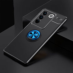 Ultra-thin Silicone Gel Soft Case Cover with Magnetic Finger Ring Stand SD2 for Vivo V27 Pro 5G Blue and Black
