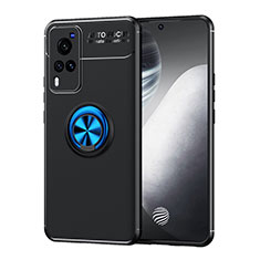 Ultra-thin Silicone Gel Soft Case Cover with Magnetic Finger Ring Stand SD2 for Vivo X60 Pro 5G Blue and Black