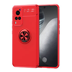 Ultra-thin Silicone Gel Soft Case Cover with Magnetic Finger Ring Stand SD2 for Vivo X60 Pro 5G Red