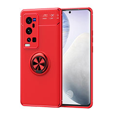 Ultra-thin Silicone Gel Soft Case Cover with Magnetic Finger Ring Stand SD2 for Vivo X60 Pro+ Plus 5G Red