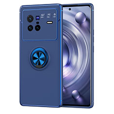 Ultra-thin Silicone Gel Soft Case Cover with Magnetic Finger Ring Stand SD2 for Vivo X80 5G Blue