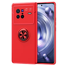 Ultra-thin Silicone Gel Soft Case Cover with Magnetic Finger Ring Stand SD2 for Vivo X80 5G Red