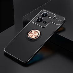 Ultra-thin Silicone Gel Soft Case Cover with Magnetic Finger Ring Stand SD2 for Vivo X80 Lite 5G Gold and Black