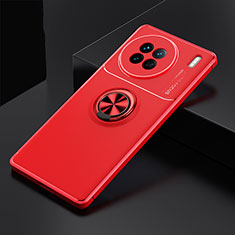 Ultra-thin Silicone Gel Soft Case Cover with Magnetic Finger Ring Stand SD2 for Vivo X90 5G Red