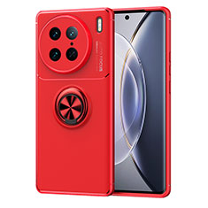 Ultra-thin Silicone Gel Soft Case Cover with Magnetic Finger Ring Stand SD2 for Vivo X90 Pro 5G Red