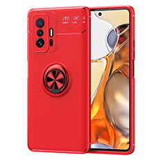 Ultra-thin Silicone Gel Soft Case Cover with Magnetic Finger Ring Stand SD2 for Xiaomi Mi 11T Pro 5G Red
