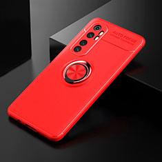 Ultra-thin Silicone Gel Soft Case Cover with Magnetic Finger Ring Stand SD2 for Xiaomi Mi Note 10 Lite Red