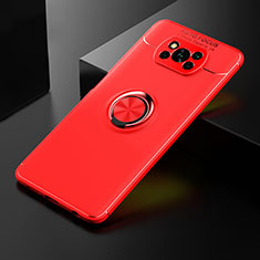 Ultra-thin Silicone Gel Soft Case Cover with Magnetic Finger Ring Stand SD2 for Xiaomi Poco X3 Red