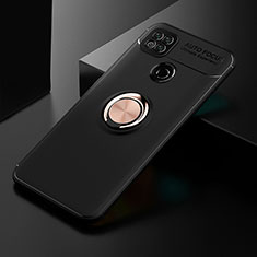 Ultra-thin Silicone Gel Soft Case Cover with Magnetic Finger Ring Stand SD2 for Xiaomi Redmi 9 India Gold and Black