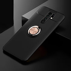 Ultra-thin Silicone Gel Soft Case Cover with Magnetic Finger Ring Stand SD2 for Xiaomi Redmi 9 Prime India Gold and Black