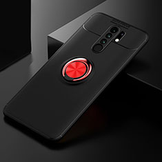 Ultra-thin Silicone Gel Soft Case Cover with Magnetic Finger Ring Stand SD2 for Xiaomi Redmi 9 Red and Black