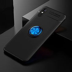 Ultra-thin Silicone Gel Soft Case Cover with Magnetic Finger Ring Stand SD2 for Xiaomi Redmi 9A Blue and Black