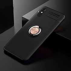 Ultra-thin Silicone Gel Soft Case Cover with Magnetic Finger Ring Stand SD2 for Xiaomi Redmi 9A Gold and Black