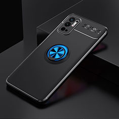Ultra-thin Silicone Gel Soft Case Cover with Magnetic Finger Ring Stand SD2 for Xiaomi Redmi Note 11 SE 5G Blue and Black