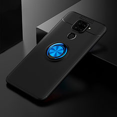 Ultra-thin Silicone Gel Soft Case Cover with Magnetic Finger Ring Stand SD2 for Xiaomi Redmi Note 9 Blue and Black
