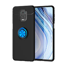 Ultra-thin Silicone Gel Soft Case Cover with Magnetic Finger Ring Stand SD2 for Xiaomi Redmi Note 9 Pro Max Blue and Black