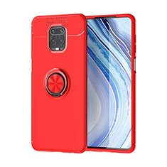 Ultra-thin Silicone Gel Soft Case Cover with Magnetic Finger Ring Stand SD2 for Xiaomi Redmi Note 9 Pro Red