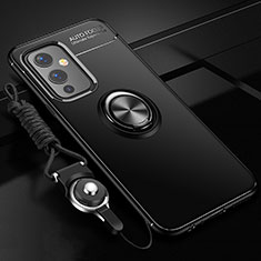 Ultra-thin Silicone Gel Soft Case Cover with Magnetic Finger Ring Stand SD3 for OnePlus 9 5G Black
