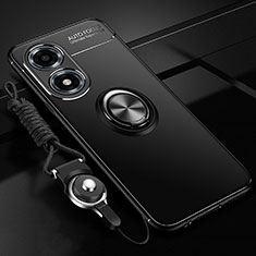 Ultra-thin Silicone Gel Soft Case Cover with Magnetic Finger Ring Stand SD3 for Oppo A2x 5G Black