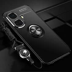 Ultra-thin Silicone Gel Soft Case Cover with Magnetic Finger Ring Stand SD3 for Realme 10 Pro+ Plus 5G Black