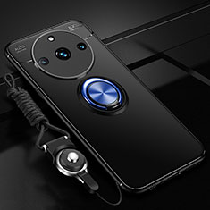 Ultra-thin Silicone Gel Soft Case Cover with Magnetic Finger Ring Stand SD3 for Realme 11 Pro 5G Blue and Black