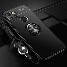 Ultra-thin Silicone Gel Soft Case Cover with Magnetic Finger Ring Stand SD3 for Realme Narzo 50A Black