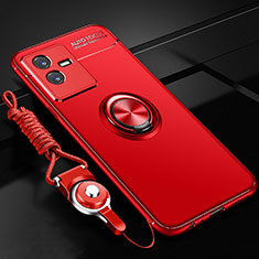 Ultra-thin Silicone Gel Soft Case Cover with Magnetic Finger Ring Stand SD3 for Vivo iQOO Z6x Red