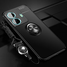 Ultra-thin Silicone Gel Soft Case Cover with Magnetic Finger Ring Stand SD3 for Vivo T1 5G Black