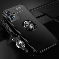 Ultra-thin Silicone Gel Soft Case Cover with Magnetic Finger Ring Stand SD3 for Vivo T1 5G India Black