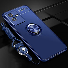 Ultra-thin Silicone Gel Soft Case Cover with Magnetic Finger Ring Stand SD3 for Vivo T2x 5G Blue