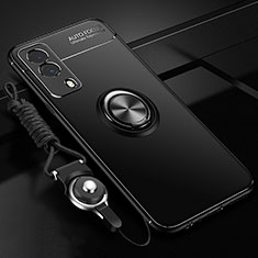 Ultra-thin Silicone Gel Soft Case Cover with Magnetic Finger Ring Stand SD3 for Vivo V21e 5G Black